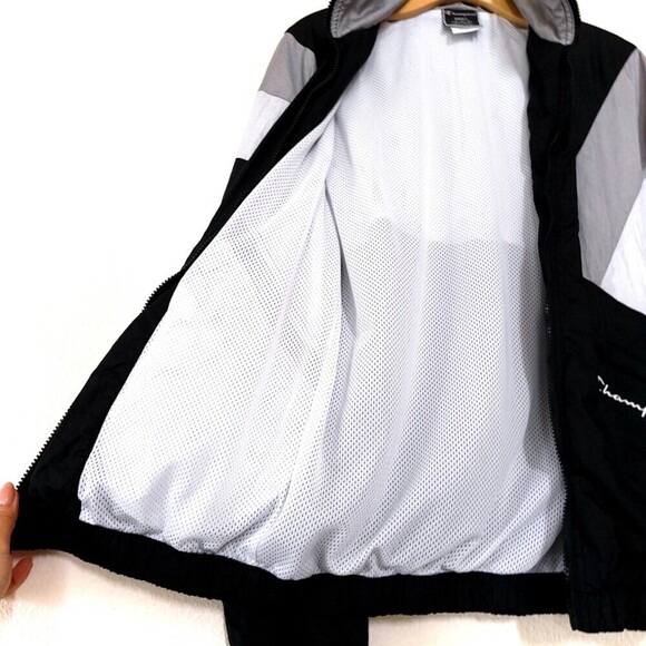 CHAMPION Nylon Athletic Windbreaker Track Jacket Black White Colorblock 90s y2k - Picture 12 of 14